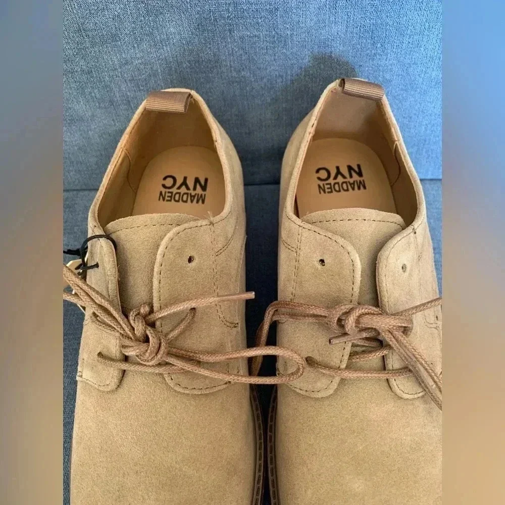 Men’s Madden NYC Taupe Suede Terry Lace Up Professional Dress Up Shoes Size 9.5